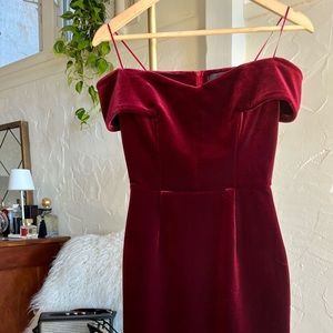 Red velvet NICHOLAS off the shoulder mini dress with zip closure